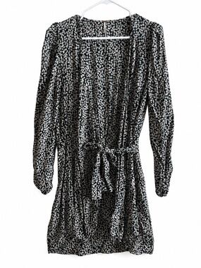 Free People Boho Floral Wrap Dress Size 4 Puff Sleeve Green White